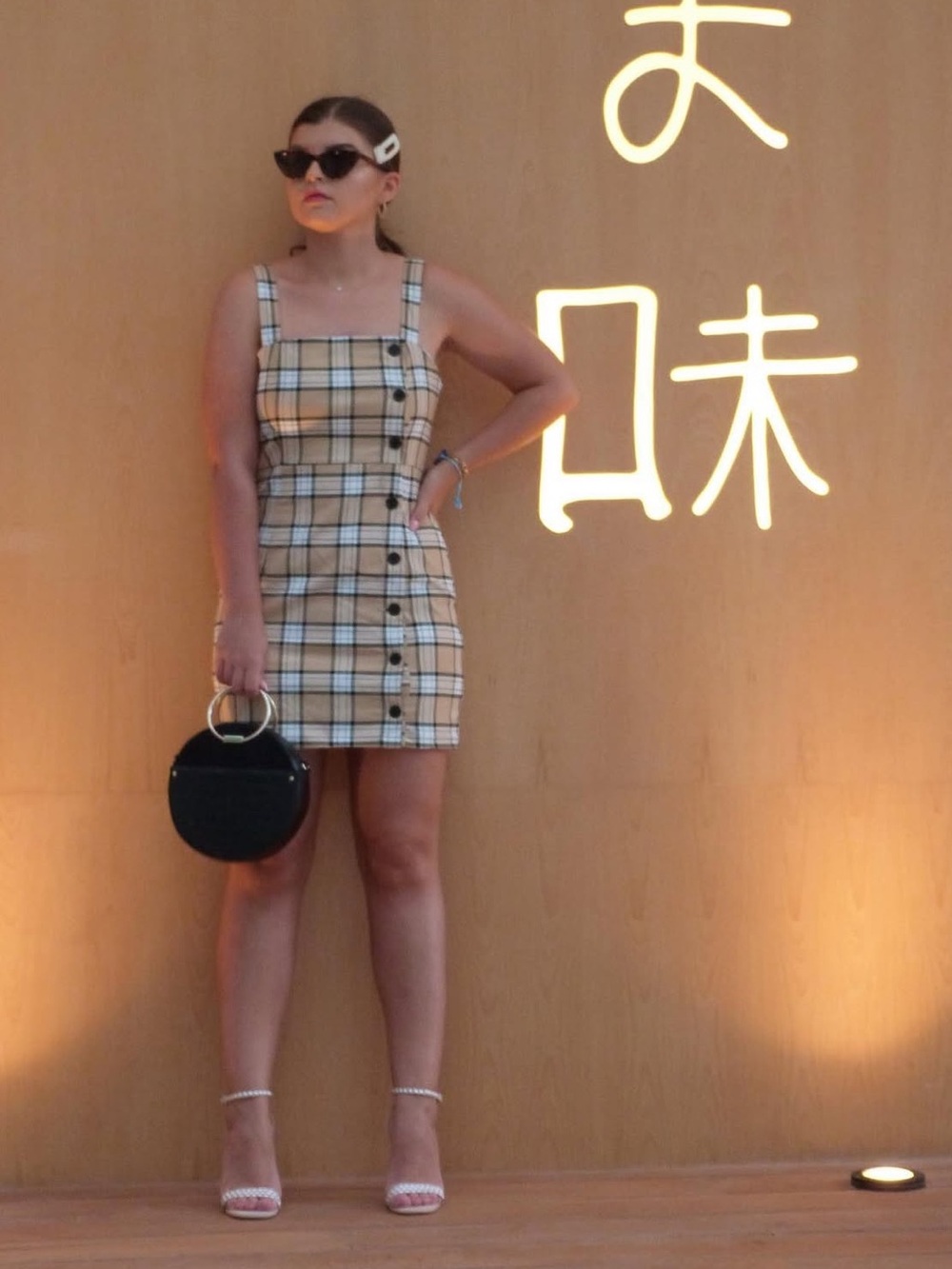 H&M Beige Plaid Square-Neck Mini Dress